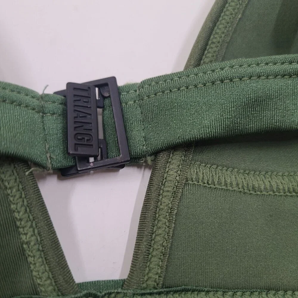 Triangle Gigi Olive Green Crochet Detail Neoprene Bikini Top Size Small